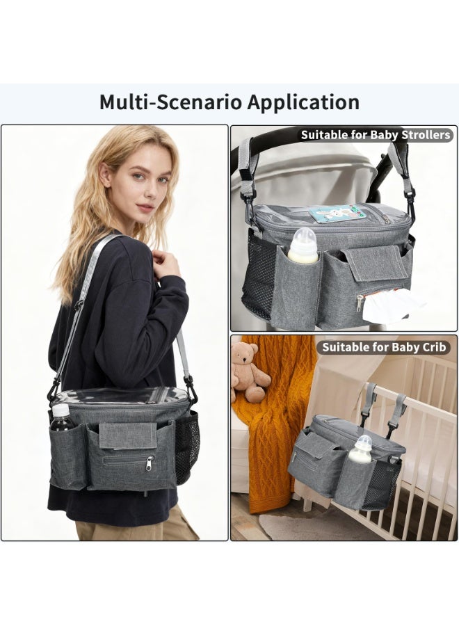Universal Stroller Organizer Caddy, Large Waterproof Hanging Bag with Cup Holders, Phone Pocket & Detachable Strap for Strollers and Cribs - Image 2